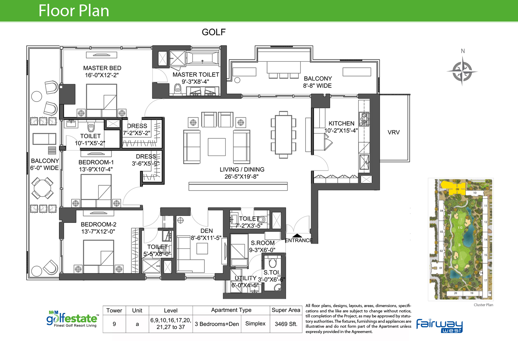 Floor plan of M3M Golf estate Fairway West 3888 Sqft